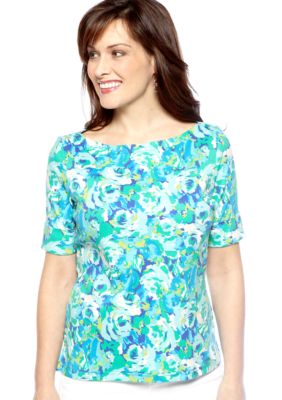 Kim Rogers Petite Boat Neck Floral Tee