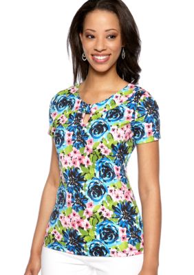 Kim Rogers Petite Marilyn Neck Floral Print Top