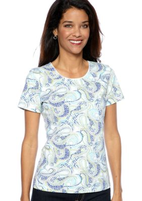 Kim Rogers Petite Jewel Neck Leopard Scroll Print Tee