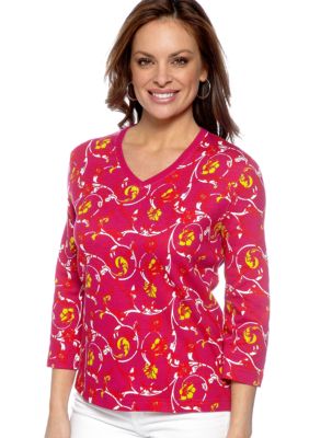 Kim Rogers Petite Three Quarter Sleeve Floral Print Tee