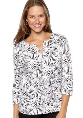 Kim Rogers&reg; Split Neck Animal Print Top