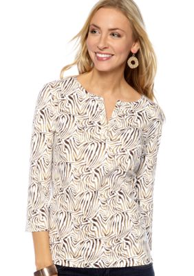 Kim Rogers Split Neck Animal Print Top