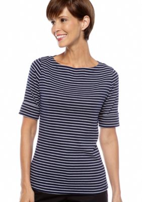 Kim Rogers Ribbed Boatneck Stripe Tee