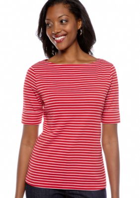 Kim Rogers Ribbed Boatneck Stripe Tee