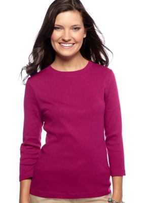 Kim Rogers&reg; Three Quarter Sleeve 1X1 Rib Crew-Neck Tee