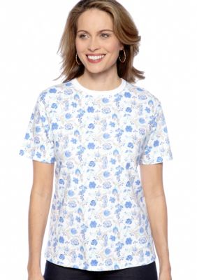 Kim Rogers&reg; Short Sleeve Crew Neck With Floral Print