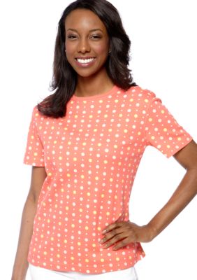 Kim Rogers&reg; Short Sleeve Interlock Crew Neck Hot Spot Printed Tee