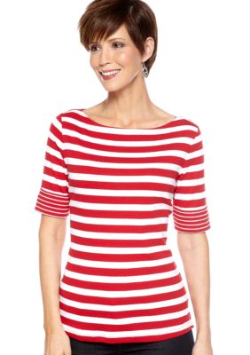 Kim Rogers Elbow Sleeve Boatneck Stripe Top
