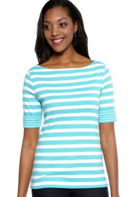 Kim Rogers Elbow Sleeve Boatneck Stripe Top