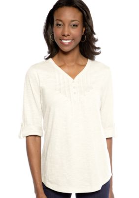 Kim Rogers Y-Neck Pleated Henley Top