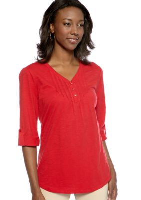 Kim Rogers Y-Neck Pleated Henley Top