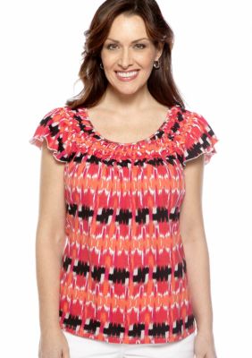 Kim Rogers Flutter Sleeve Braided Ikat Tee