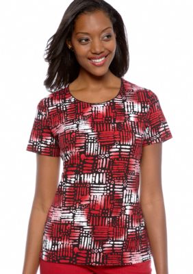 Kim Rogers Jewelneck Global Weave Print Tee