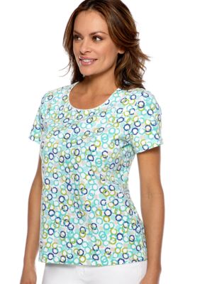 Kim Rogers Jewel Neck Ring Dot Print Tee