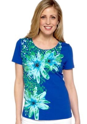 Kim Rogers Short Sleeve Embellished Floral Tee