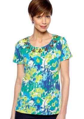 Kim Rogers Short Sleeve Embellished Scoop Neck Tee