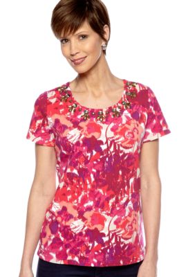 Kim Rogers Short Sleeve Embellished Scoop Neck Tee