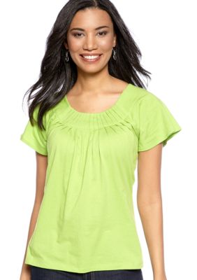 Kim Rogers Short Sleeve Peasant Top with Pleated Neckline