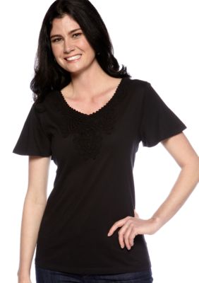 Kim Rogers Lace Crochet V-Neck Tee
