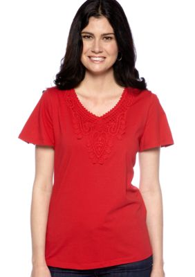 Kim Rogers Lace Crochet V-Neck Tee