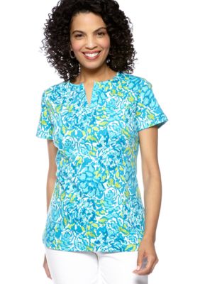 Kim Rogers&reg; Short Sleeve Split Neck Bio Roses Tee