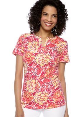 Kim Rogers Short Sleeve Split Neck Bio Roses Tee