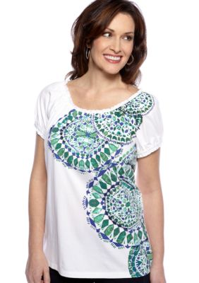 Kim Rogers Short Sleeve Mosaic Peasant Top