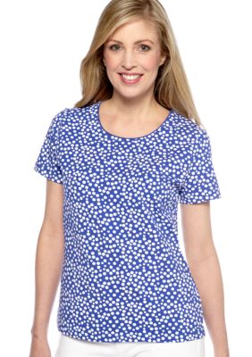 Kim Rogers Jewel Neck Dotti Print Knit Top
