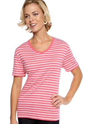 Kim Rogers Short Sleeve Interlock Stripe V-Neck