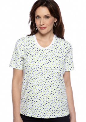 Kim Rogers Short Sleeve Interlock V-Neck Tee with Polka Dots