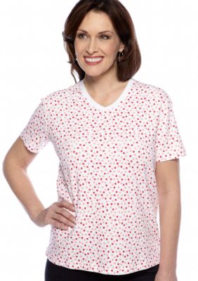 Kim Rogers Short Sleeve Interlock V-Neck Tee with Polka Dots