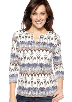Kim Rogers Three Quarter Sleeve Split Neck Top