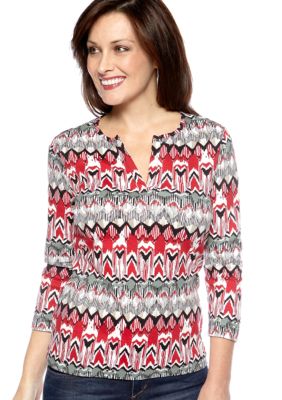 Kim Rogers Three Quarter Sleeve Split Neck Top