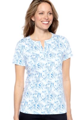 Kim Rogers Short Sleeve Splitneck Animal Print Top