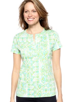 Kim Rogers&reg; Short Sleeve Split Neck Bio-Polished Internlock Tee