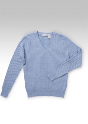 Kim Rogers&reg; Heathered Cable V-Neck Sweater