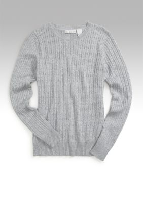 Kim Rogers&reg; Heathered Cable Crewneck Sweater
