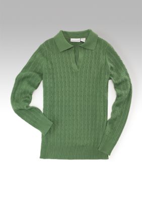 Kim Rogers&reg; Long Sleeve Johnny Collar Cable Sweater