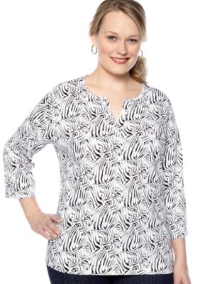 Kim Rogers Plus Size Split Neck Bio-polished Interlock Tee
