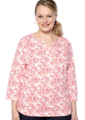 Kim Rogers Plus Size Split Neck Bio-polished Interlock Tee