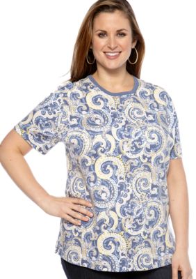 Kim Rogers Plus Size Paisley Printed Crew Neck Tee
