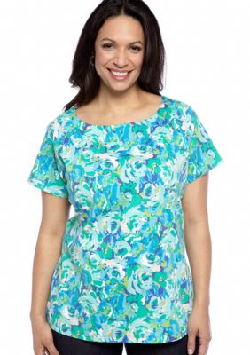 Kim Rogers Plus Size Floral Print Marilyn Neck Knit Top