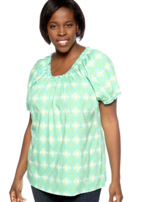 Kim Rogers Plus Size Tribal Printed Peasant Knit Top