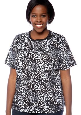 Kim Rogers Plus Size Cheetah Printed Short Sleeve Knit Tee