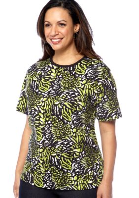 Kim Rogers Plus Size Cheetah Printed Short Sleeve Knit Tee