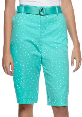 Kim Rogers Pin Dot Print Belted Bermuda