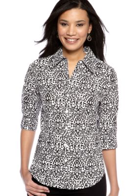 Kim Rogers&reg; Party Brocade Print Woven Shirt