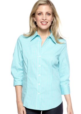 Kim Rogers Three Quarter Sleeve Gingham Woven