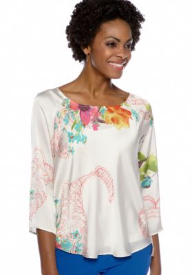 Sunny Leigh Bouquet Paisley 3/4 Sleeve Blouse