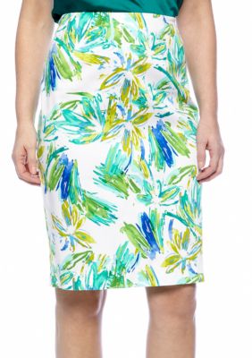Sunny Leigh Paint Stroke Floral Print Pencil Skirt